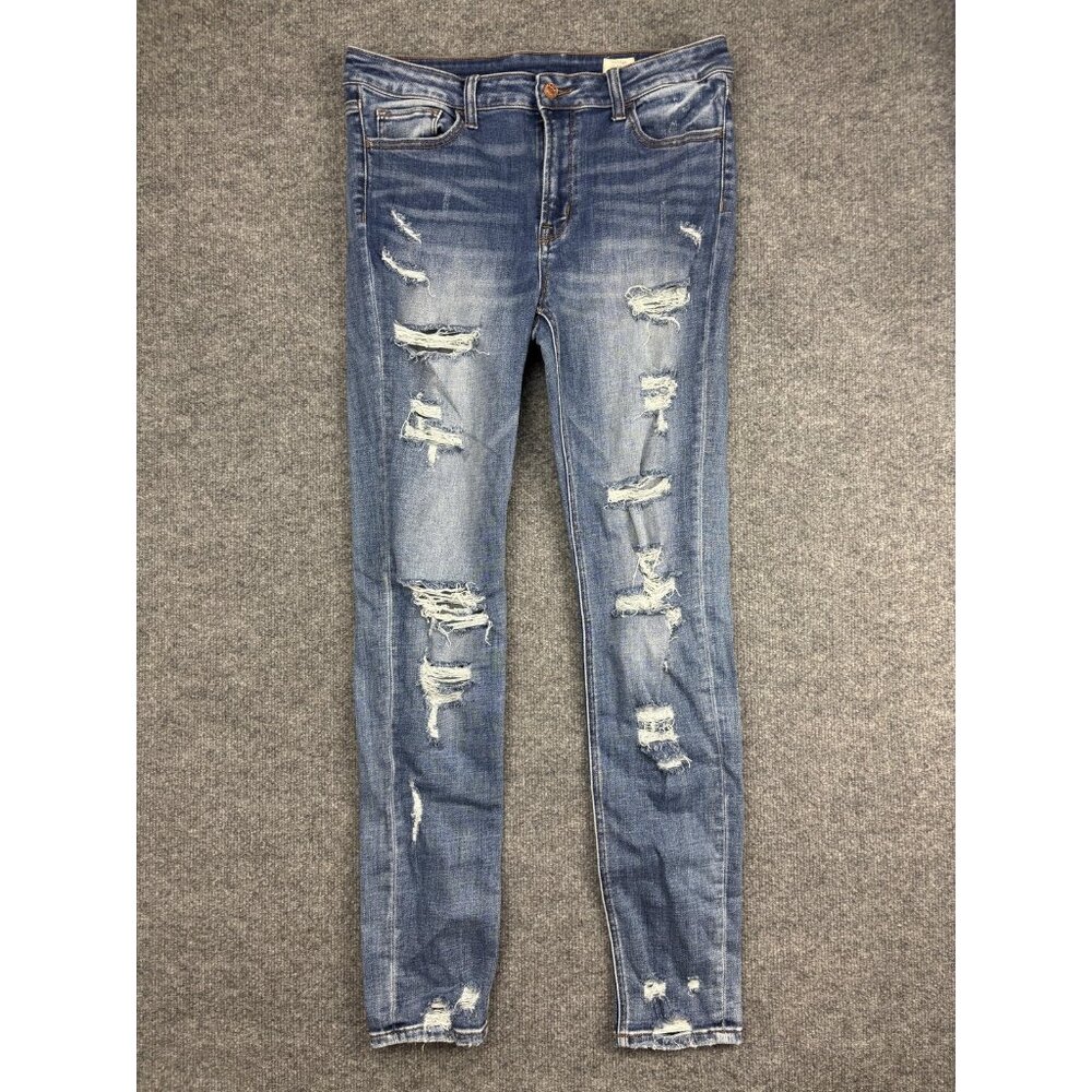 Bridge by gly Jeans Womens 31 Blue Mid Rise Skinny Distressed Ripped Frayed Hems